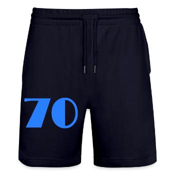 70 JAHRE. 70-JÄHRIGES JUBILÄUM. GEBURTSTAG 70 JAHRE. 70 - Stanley/Stella Unisex Bio Joggingshorts Trainer  - Dark navy - Vorne - Nik (191cm) & Marisol (170cm)