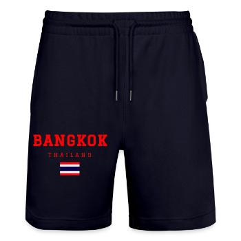 Bangkok, Thailand - Stanley/Stella Trainer Unisex Organic Jogging Shorts - dark navy - Front - Nik (191cm) & Marisol (170cm)