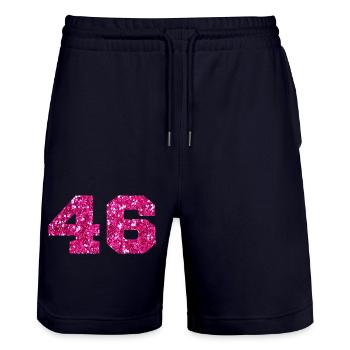 Number 46 Pink Glitter - 46th Anniversary - Stanley/Stella Trainer Unisex Organic Jogging Shorts - dark navy - Front - Nik (191cm) & Marisol (170cm)
