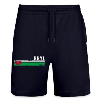 Rhyl: Welsh Charm and Coastal Beauty - Stanley/Stella Trainer Unisex Organic Jogging Shorts - dark navy - Front - Nik (191cm) & Marisol (170cm)
