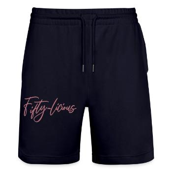 Fifty-Licious Funny 50th Birthday Party Männer Frauen - Stanley/Stella Unisex Bio Joggingshorts Trainer  - Dark navy - Vorne - Nik (191cm) & Marisol (170cm)