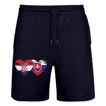 Croatia Slovakia flag heart used - Stanley/Stella Trainer Unisex Organic Jogging Shorts - dark navy - Front - Nik (191cm) & Marisol (170cm)
