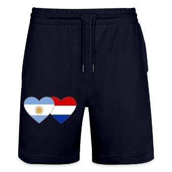 Argentine Hollande drapeau coeur - Short de jogging bio TRAINER Stanley/Stella unisexe - marine foncé - Devant - Nik (191cm) & Marisol (170cm)