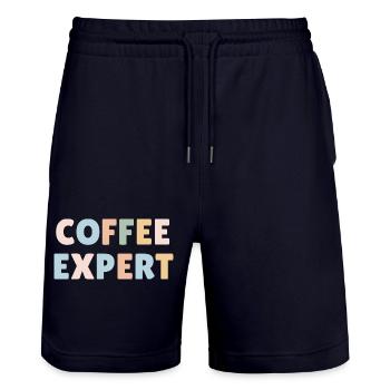 Coffee expert, colourful coffee lover gift - Stanley/Stella Trainer Unisex Organic Jogging Shorts - dark navy - Front - Nik (191cm) & Marisol (170cm)