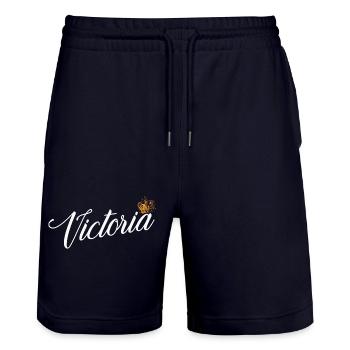 Victoria Custom Name for Women Kids Toddlers - - Stanley/Stella Trainer Unisex Organic Jogging Shorts - dark navy - Front - Nik (191cm) & Marisol (170cm)