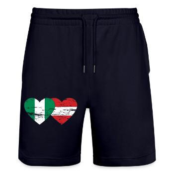 Nigeria Austria Flag Heart used - Stanley/Stella Trainer Unisex Organic Jogging Shorts - dark navy - Front - Nik (191cm) & Marisol (170cm)