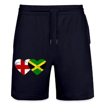 Angleterre Jamaïque drapeau coeur utilisé - Short de jogging bio TRAINER Stanley/Stella unisexe - marine foncé - Devant - Nik (191cm) & Marisol (170cm)