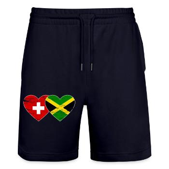 Suisse Jamaïque Drapeau Coeur utilisé - Short de jogging bio TRAINER Stanley/Stella unisexe - marine foncé - Devant - Nik (191cm) & Marisol (170cm)