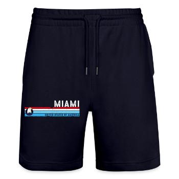 Miami Florida Est 1896 Vintage Klassischer Retro-Stil - Stanley/Stella Unisex Bio Joggingshorts Trainer  - Dark navy - Vorne - Nik (191cm) & Marisol (170cm)