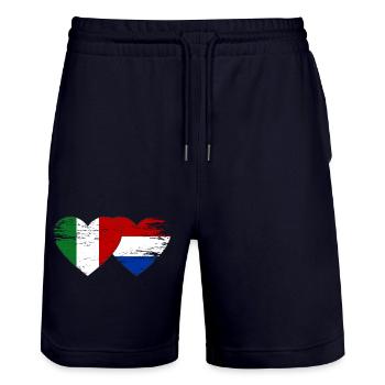 Italy Holland flag heart used - Stanley/Stella Trainer Unisex Organic Jogging Shorts - dark navy - Front - Nik (191cm) & Marisol (170cm)