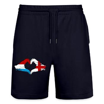 Luxemburg England Flagge Haende Herzform used - Stanley/Stella Unisex Bio Joggingshorts Trainer  - Dark navy - Vorne - Nik (191cm) & Marisol (170cm)