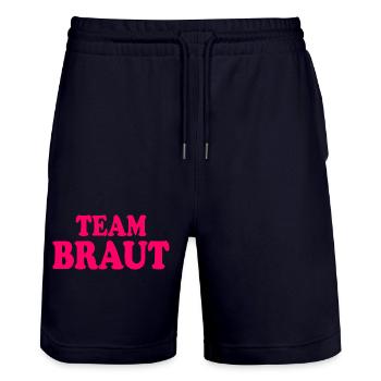 Team braut - Stanley/Stella Unisex Bio Joggingshorts Trainer  - Dark navy - Vorne - Nik (191cm) & Marisol (170cm)