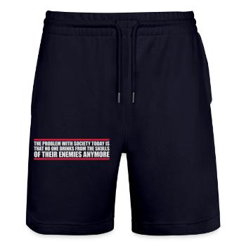drinks from enemies skulls - Stanley/Stella Trainer Unisex Organic Jogging Shorts - dark navy - Front - Nik (191cm) & Marisol (170cm)