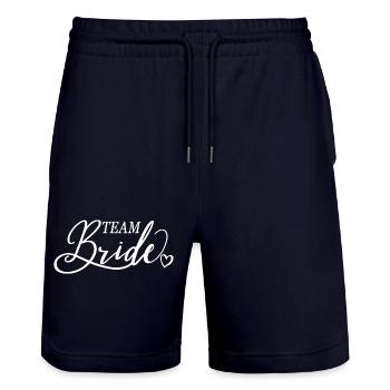 Team Braut, Bachelorette Junggesellinnenabschied - Stanley/Stella Unisex Bio Joggingshorts Trainer  - Dark navy - Vorne - Nik (191cm) & Marisol (170cm)