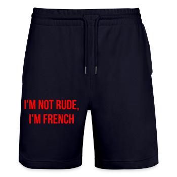 I'm not rude, I'm French, - Stanley/Stella Trainer Unisex Organic Jogging Shorts - dark navy - Front - Nik (191cm) & Marisol (170cm)