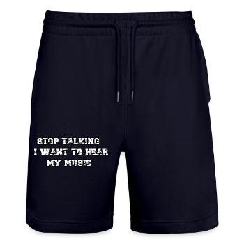 Stop talking I want to hear my music - Stanley/Stella Trainer Unisex Organic Jogging Shorts - dark navy - Front - Nik (191cm) & Marisol (170cm)