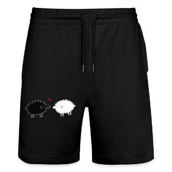 Schafe - Stanley/Stella Unisex Bio Joggingshorts Trainer  - Schwarz - Vorne - Nik (191cm) & Marisol (170cm)