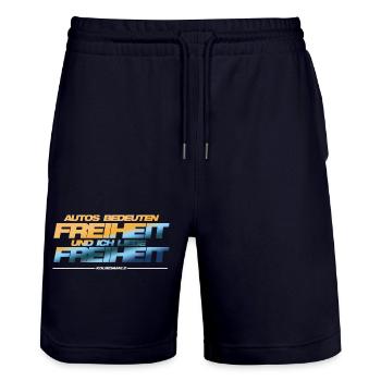 Autos Freiheit - Stanley/Stella Unisex Bio Joggingshorts Trainer  - Dark navy - Vorne - Nik (191cm) & Marisol (170cm)