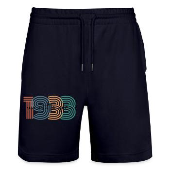 1933 Vintage Retro - Stanley/Stella Trainer Unisex Organic Jogging Shorts - dark navy - Front - Nik (191cm) & Marisol (170cm)