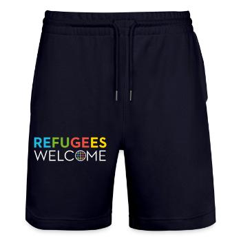refugees welcome asylrecht bleiberecht für alle - Stanley/Stella Unisex Bio Joggingshorts Trainer  - Dark navy - Vorne - Nik (191cm) & Marisol (170cm)