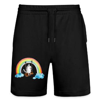 Swinging Unicorn - Stanley/Stella Trainer Unisex Organic Jogging Shorts - black - Front - Nik (191cm) & Marisol (170cm)