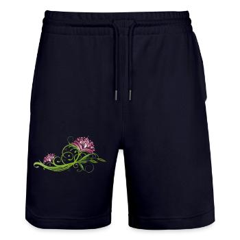Lotus flower, flower, tendril and leaves. Lotus. - Stanley/Stella Trainer Unisex Organic Jogging Shorts - dark navy - Front - Nik (191cm) & Marisol (170cm)