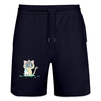 Chat boit du lait, chaton, miaou, chat, chaton - Short de jogging bio TRAINER Stanley/Stella unisexe - marine foncé - Devant - Nik (191cm) & Marisol (170cm)
