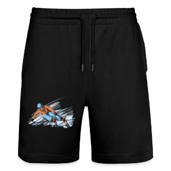 Skiing - Stanley/Stella Trainer Unisex Organic Jogging Shorts - black - Front - Nik (191cm) & Marisol (170cm)