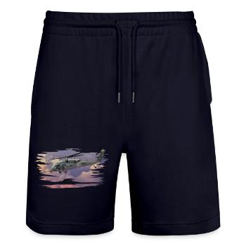 Helikopter - Stanley/Stella Trainer Unisex Organic Jogging Shorts - dark navy - Front - Nik (191cm) & Marisol (170cm)