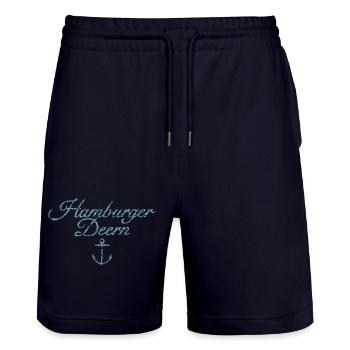 Hamburger Deern aus Hamburg - Stanley/Stella Unisex Bio Joggingshorts Trainer  - Dark navy - Vorne - Nik (191cm) & Marisol (170cm)
