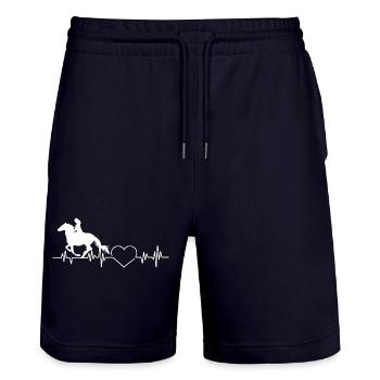 Reiten Pferd Reiterin EKG Herzschlag puls Herz - Stanley/Stella Unisex Bio Joggingshorts Trainer  - Dark navy - Vorne - Nik (191cm) & Marisol (170cm)