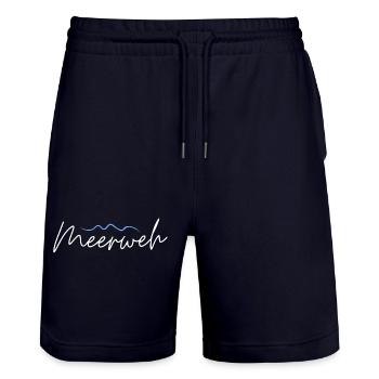 Meerweh Anker Norddeutsch Küste Heimathafen Segeln - Stanley/Stella Unisex Bio Joggingshorts Trainer  - Dark navy - Vorne - Nik (191cm) & Marisol (170cm)