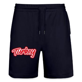 Aufkleber Flagge der Türkei Türkei Tuerkei Turquie - Stanley/Stella Unisex Bio Joggingshorts Trainer  - Dark navy - Vorne - Nik (191cm) & Marisol (170cm)