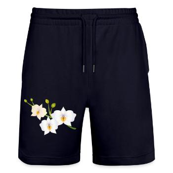 delicate opalescent white flowers of an orchid - Stanley/Stella Trainer Unisex Organic Jogging Shorts - dark navy - Front - Nik (191cm) & Marisol (170cm)