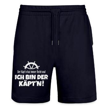 Der Käpt'n hat immer Recht (Weiß) Boot & Segeln - Stanley/Stella Unisex Bio Joggingshorts Trainer  - Dark navy - Vorne - Nik (191cm) & Marisol (170cm)