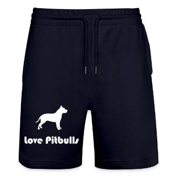 love pitbulls - Short de jogging bio TRAINER Stanley/Stella unisexe - marine foncé - Devant - Nik (191cm) & Marisol (170cm)