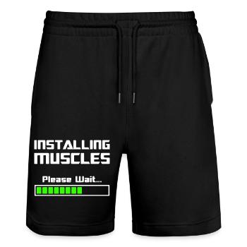 Installing Muscles Install Muscles - Stanley/Stella Trainer Unisex Organic Jogging Shorts - black - Front - Nik (191cm) & Marisol (170cm)