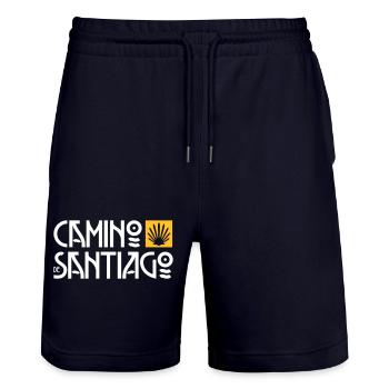 Camino de Santiago | Way of St. James | Art Deco Typo - Stanley/Stella Trainer Unisex Organic Jogging Shorts - dark navy - Front - Nik (191cm) & Marisol (170cm)