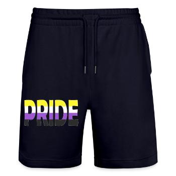 Pride lettering Non-Binary Non-Binary LGBTQ - Stanley/Stella Trainer Unisex Organic Jogging Shorts - dark navy - Front - Nik (191cm) & Marisol (170cm)