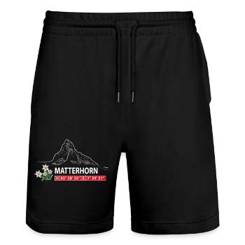 Matterhorn mit Edelweiß und GPS - Stanley/Stella Unisex Bio Joggingshorts Trainer  - Schwarz - Vorne - Nik (191cm) & Marisol (170cm)