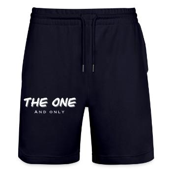 Exklusiver Single-Star Design - Stanley/Stella Unisex Bio Joggingshorts Trainer  - Dark navy - Vorne - Nik (191cm) & Marisol (170cm)