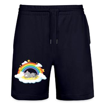 Chat Rêveur sur un Nuage Arc-en-ciel - Short de jogging bio TRAINER Stanley/Stella unisexe - marine foncé - Devant - Nik (191cm) & Marisol (170cm)