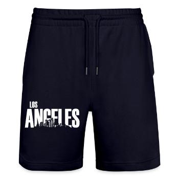 Los Angeles USA Palmen Kalifornien Urlaub Skyline - Stanley/Stella Unisex Bio Joggingshorts Trainer  - Dark navy - Vorne - Nik (191cm) & Marisol (170cm)