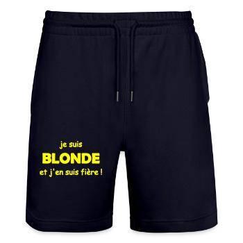 fière d être blonde - Short de jogging bio TRAINER Stanley/Stella unisexe - marine foncé - Devant - Nik (191cm) & Marisol (170cm)