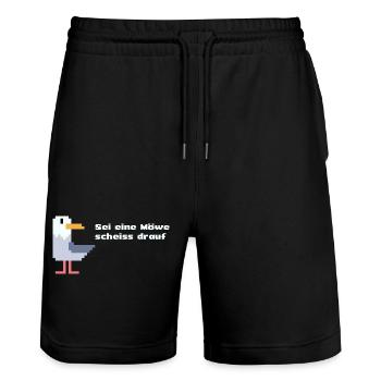 sei eine pixel Möwe - Stanley/Stella Unisex Bio Joggingshorts Trainer  - Schwarz - Vorne - Nik (191cm) & Marisol (170cm)