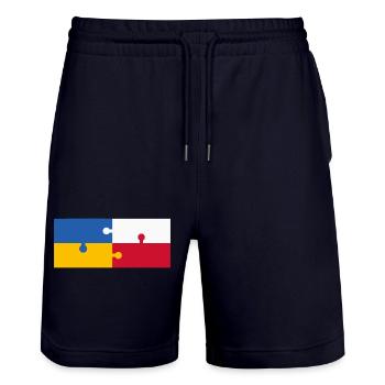 Ukraine Polen Flagge Puzzle - Stanley/Stella Unisex Bio Joggingshorts Trainer  - Dark navy - Vorne - Nik (191cm) & Marisol (170cm)