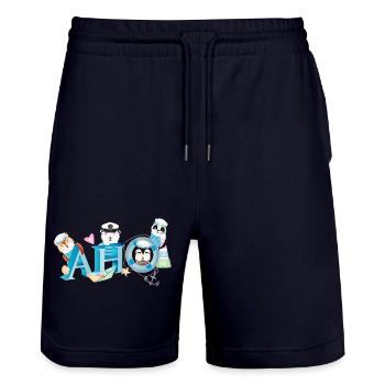 cute animals on the high seas with sailor's greeting - Stanley/Stella Trainer Unisex Organic Jogging Shorts - dark navy - Front - Nik (191cm) & Marisol (170cm)