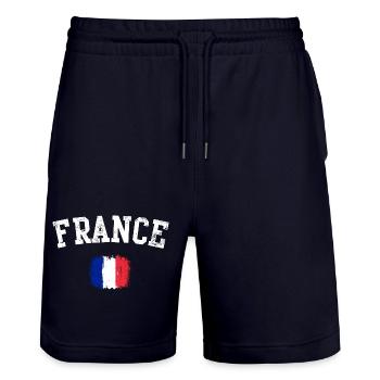 France Brushed Flag Emblem - Stanley/Stella Trainer Unisex Organic Jogging Shorts - dark navy - Front - Nik (191cm) & Marisol (170cm)