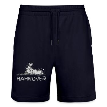 Hahnover - zerrupfter Hahn, grau - Stanley/Stella Unisex Bio Joggingshorts Trainer  - Dark navy - Vorne - Nik (191cm) & Marisol (170cm)