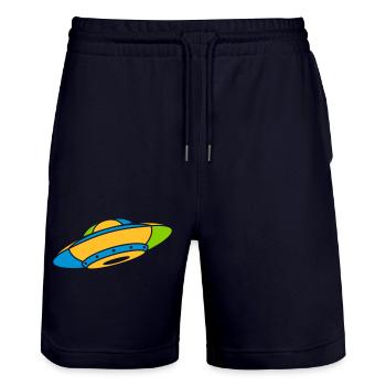 Buntes UFO Mystery Aliens - Stanley/Stella Unisex Bio Joggingshorts Trainer  - Dark navy - Vorne - Nik (191cm) & Marisol (170cm)